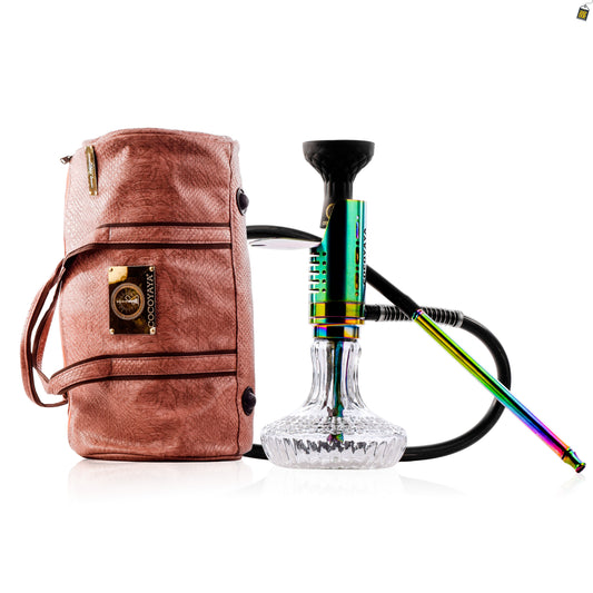 COCOYAYA Mini Ferro Hookah with Pink Bag - Rainbow Stem / Ice Phantom Base