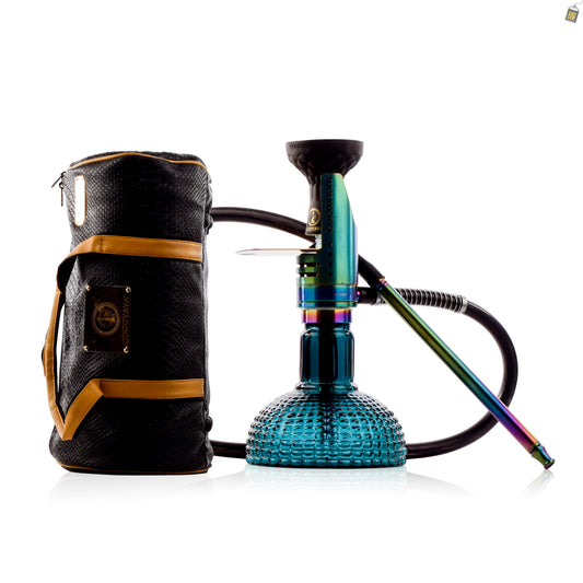 COCOYAYA Mini Ferro Hookah with Black Bag - Rainbow Stem / Ocean Aura Base