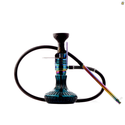 COCOYAYA Mini Ferro Hookah with Black Bag - Rainbow Stem / Royal Teal Base