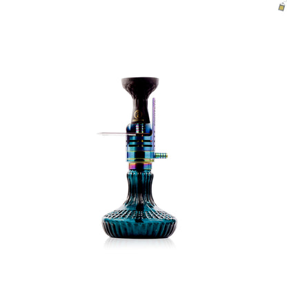 COCOYAYA Mini Ferro Hookah with Black Bag - Rainbow Stem / Royal Teal Base