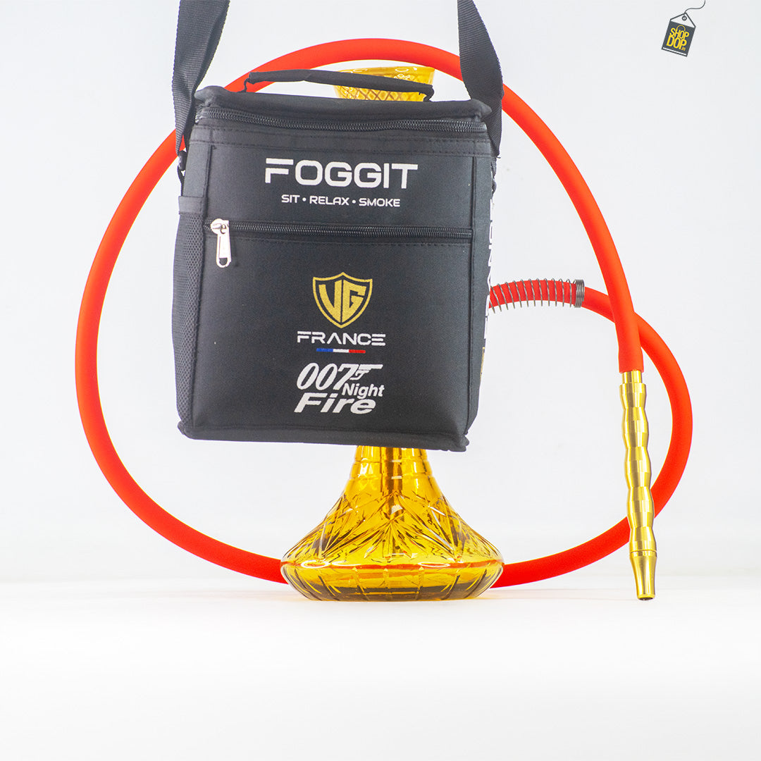 Noddy 007 Night Fire Hookah with Bag - Gold Stem / Amber Base