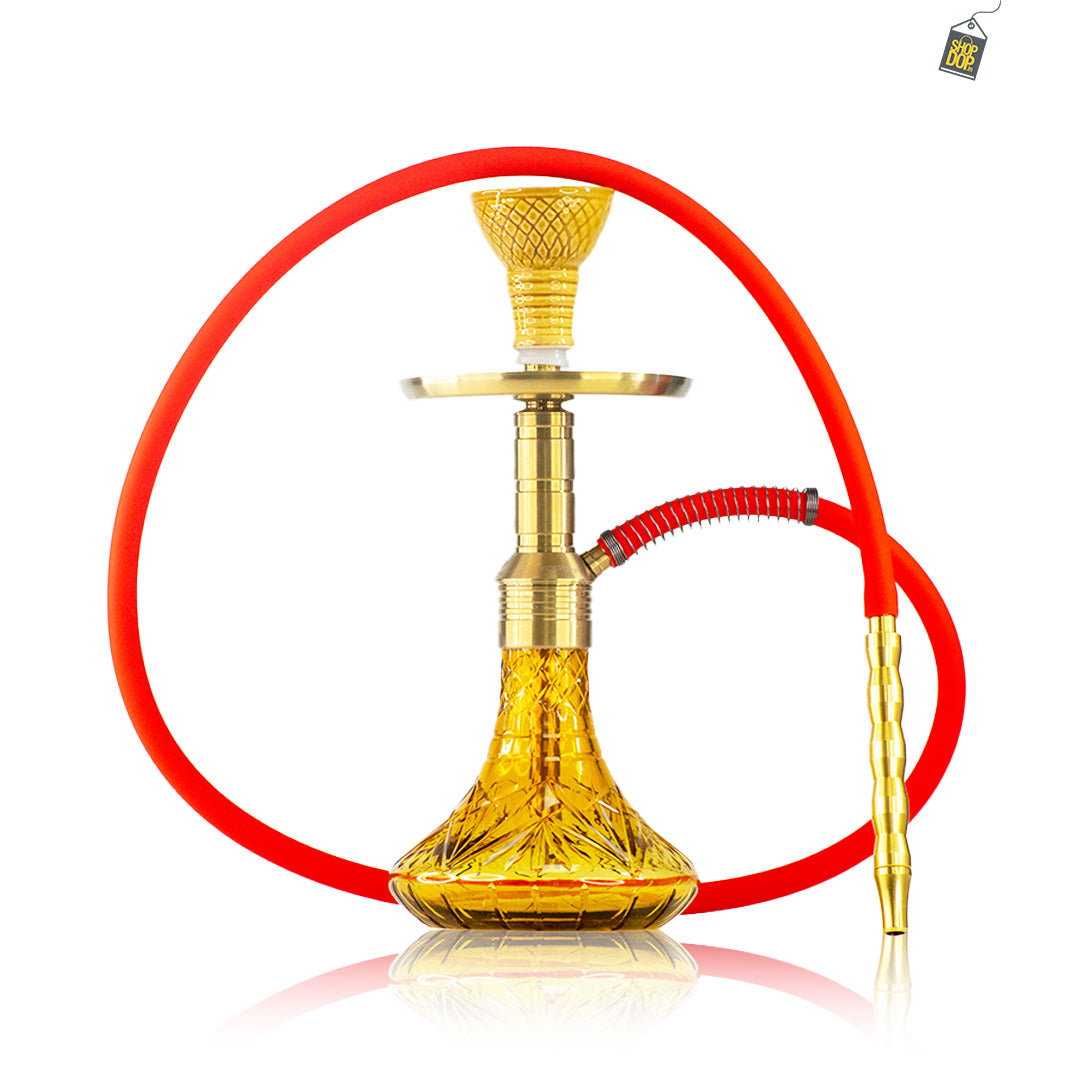 Noddy 007 Night Fire Hookah with Bag - Gold Stem / Amber Base