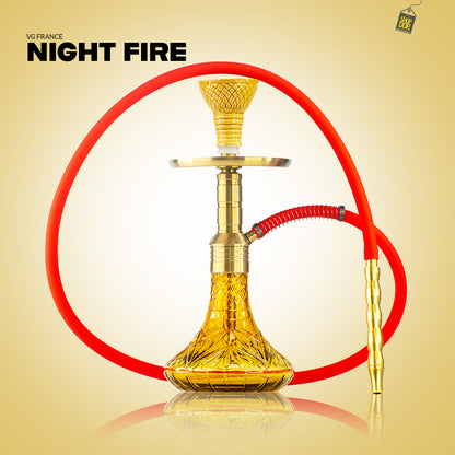 Noddy 007 Night Fire Hookah with Bag - Gold Stem / Amber Base