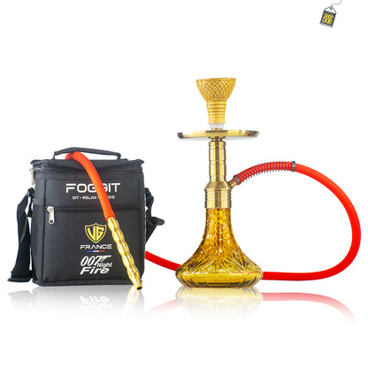 Noddy 007 Night Fire Hookah with Bag - Gold Stem / Amber Base