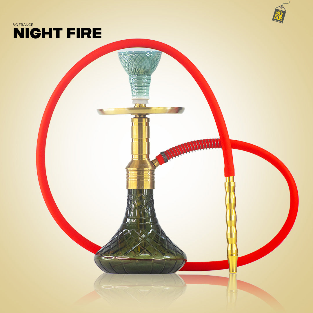 Noddy 007 Night Fire Hookah with Bag - Gold Stem / Black Base