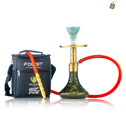 Noddy 007 Night Fire Hookah with Bag - Gold Stem / Black Base