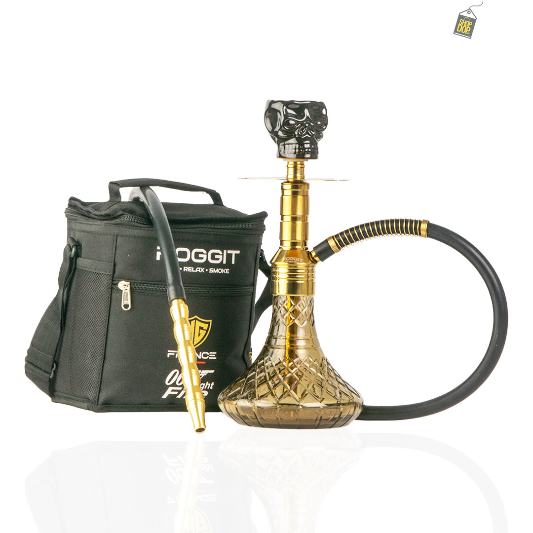 Noddy 007 Night Fire Hookah with Bag - Gold Stem / Grey Base