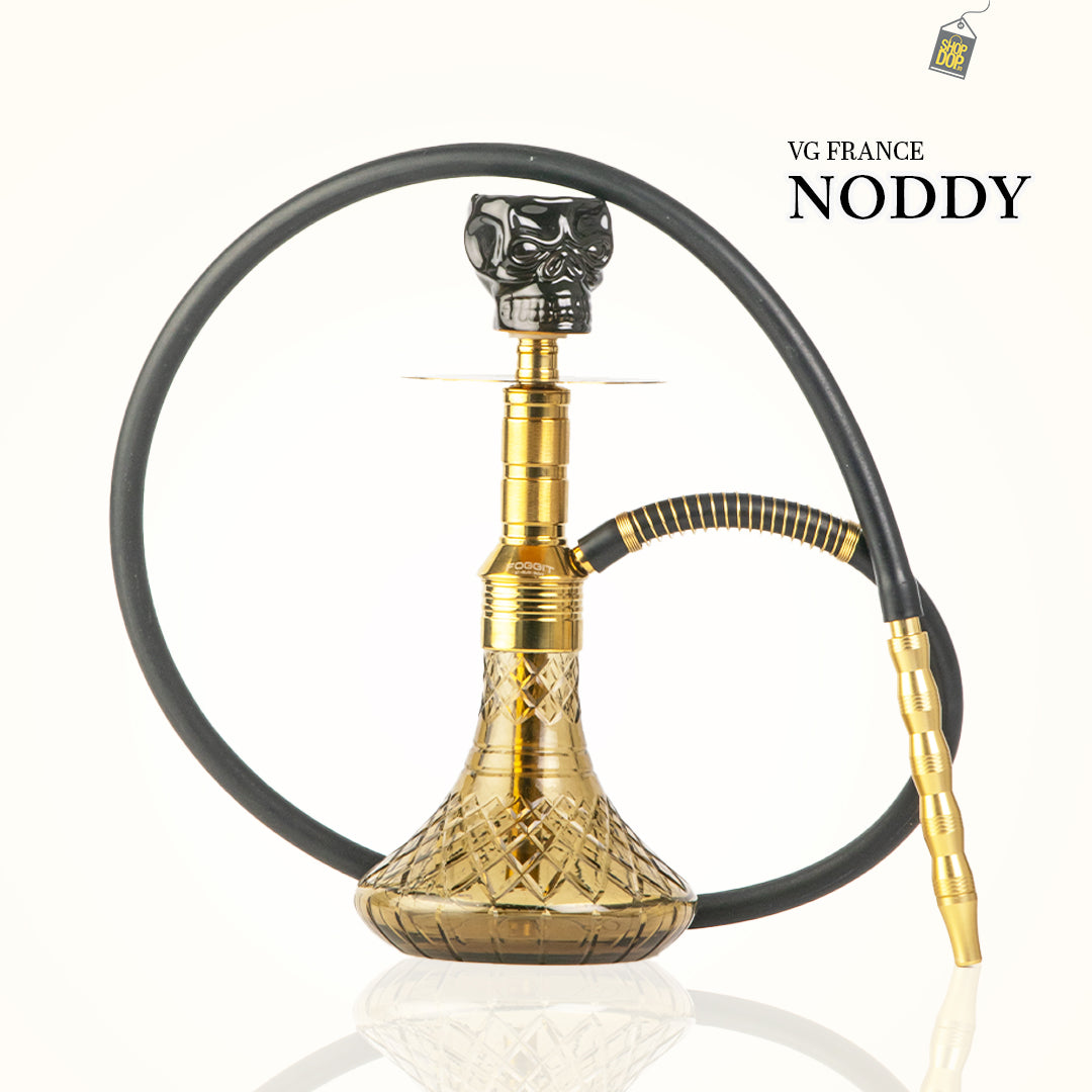 Noddy 007 Night Fire Hookah with Bag - Gold Stem / Grey Base