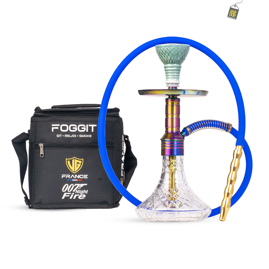 Noddy 007 Night Fire Hookah with Bag - Rainbow Stem / Transparent Base