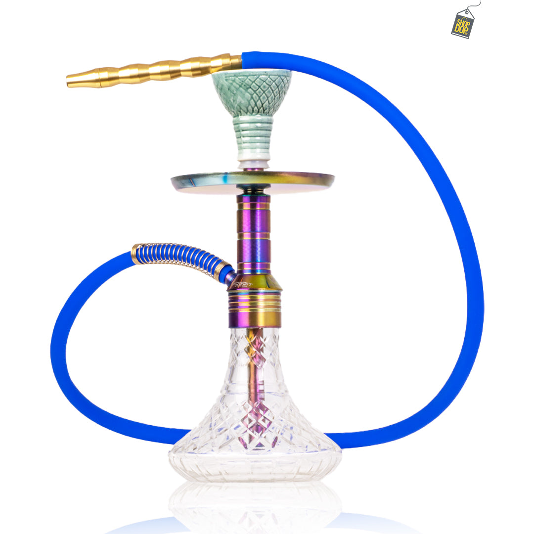 Noddy 007 Night Fire Hookah with Bag - Rainbow Stem / Transparent Base