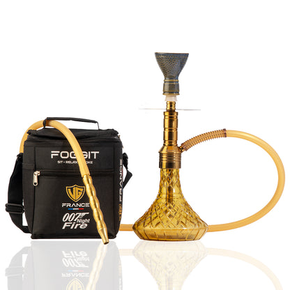 Noddy 007 Night Fire Hookah with Bag - Gold Stem / Gold Base