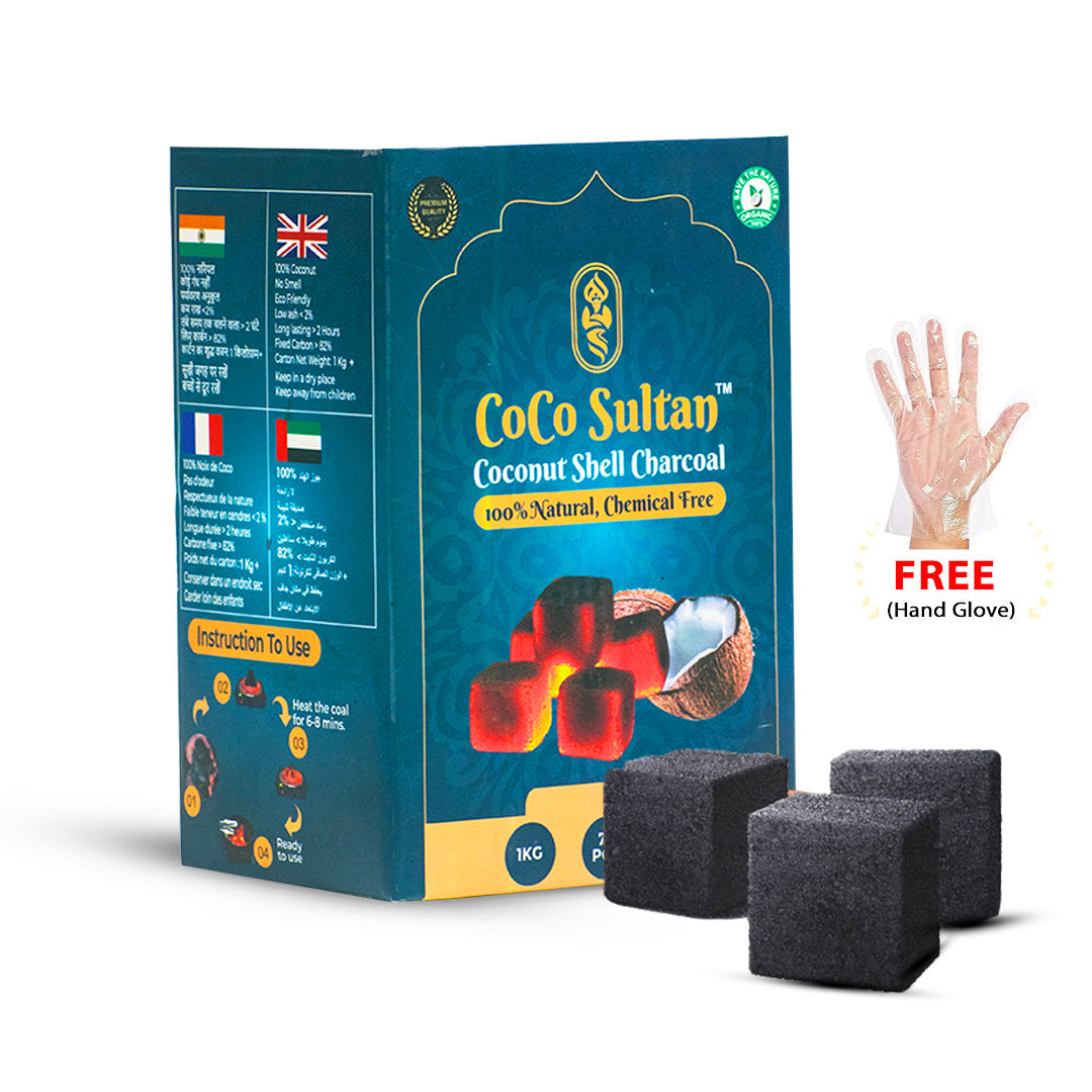 COCO Sultan Hookah Coconut Coal 1kg - 72pcs (FREE Glove Inside)