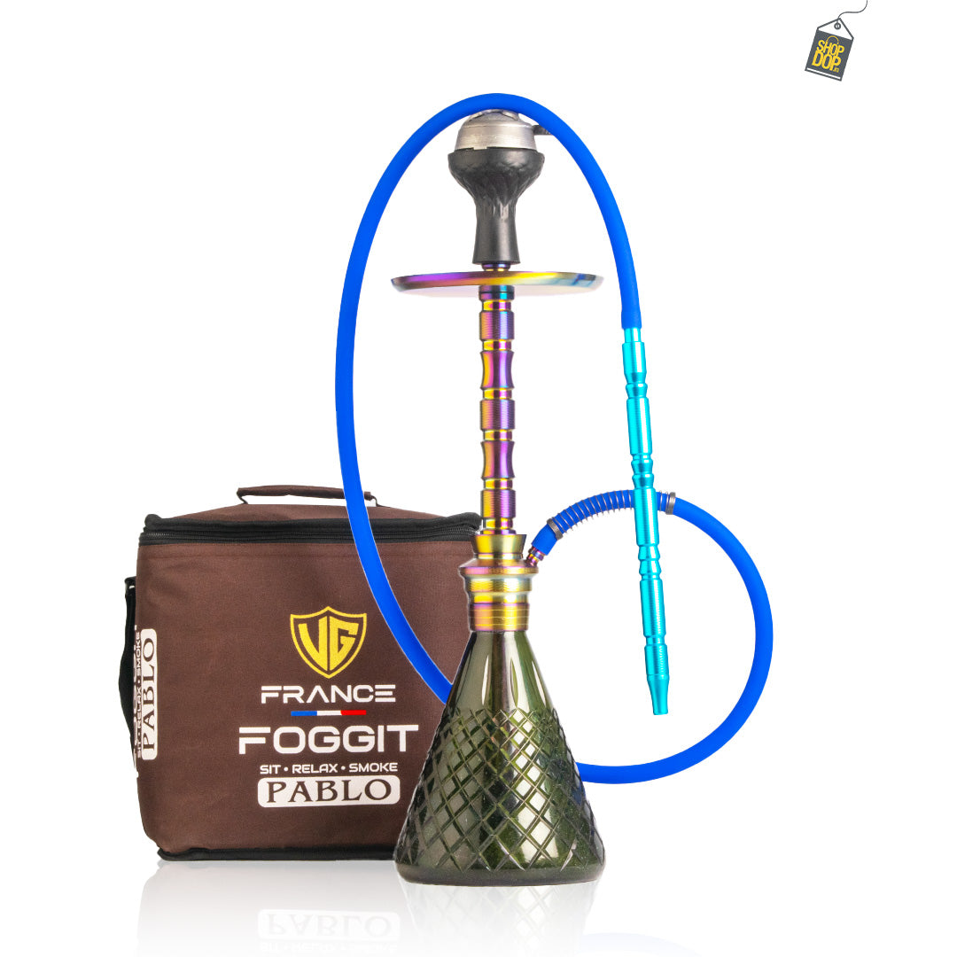 Pablo L5  Hookah with Bag - Green Base / Rainbow Stem