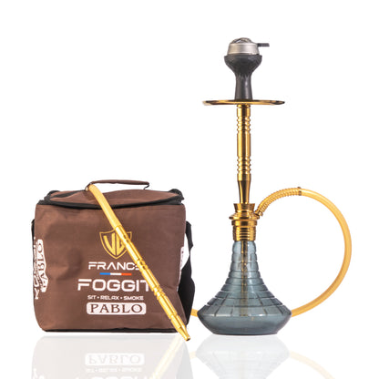 Pablo Hookah with Bag - Sky Blue Base / Gold Stem