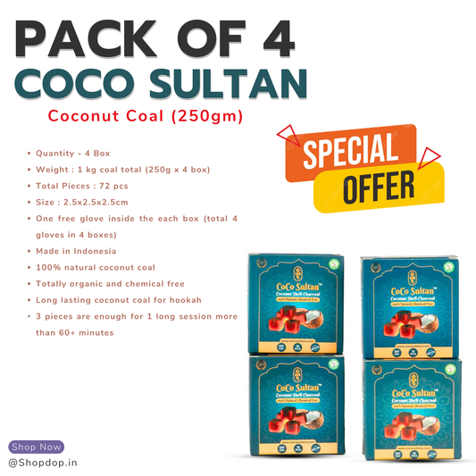 COCO Sultan Coconut Coal for Hookah - 250g (Pack of 4)