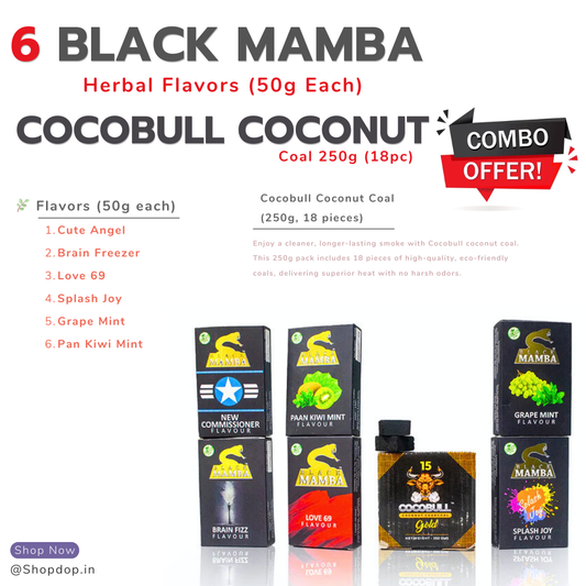 Combo - 6 Black Mamba Herbal Flavors (50g Each) + Cocobull Coconut Coal 250g (18pc)