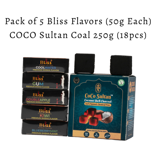 Bliss Pack of 5 Flavors (50g Each) + 250g COCO Sultan Coconut Coal