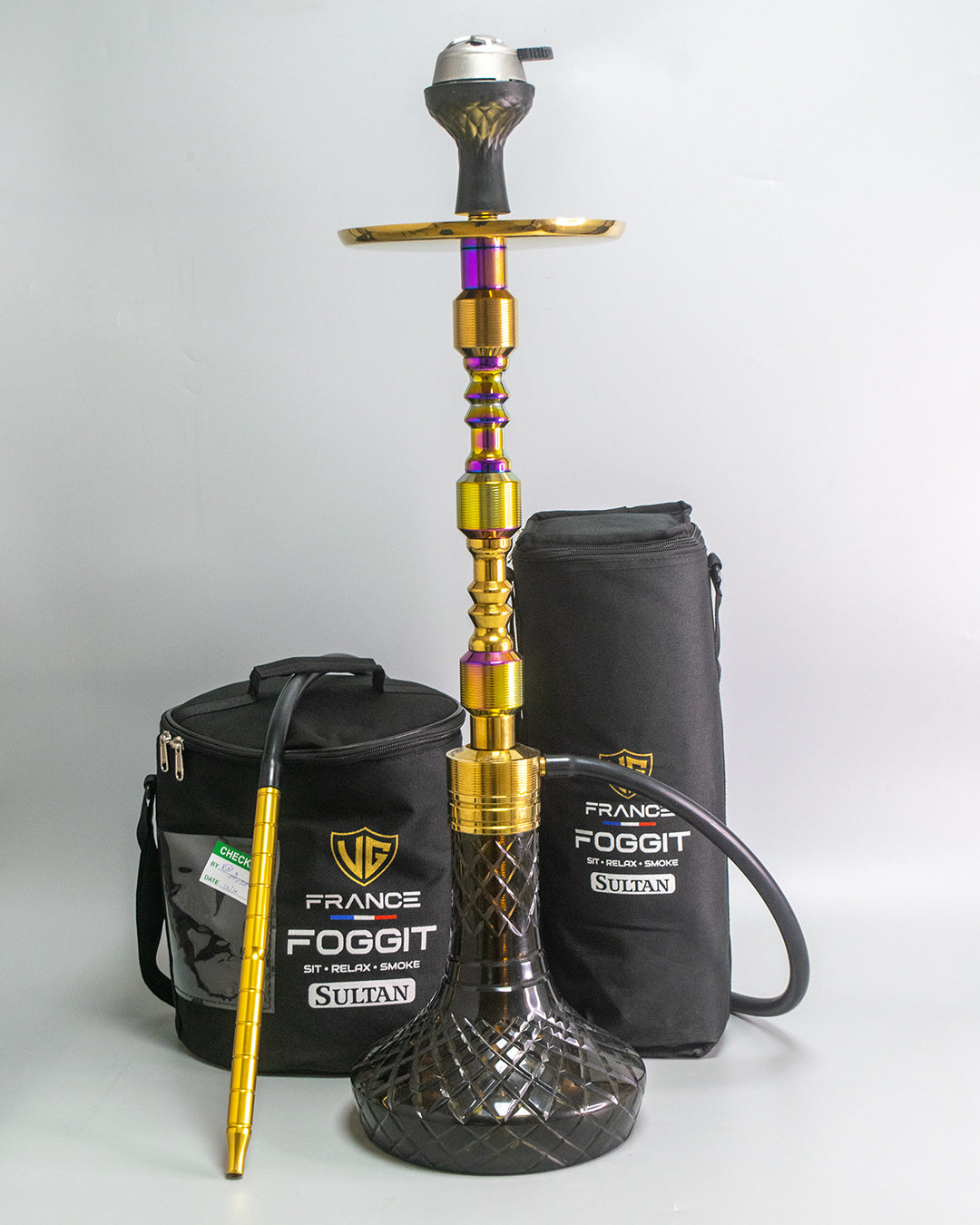 Panther Hookah with 2 Bags - Rainbow Stem / Black Base