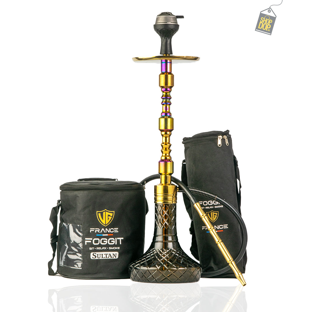 Panther Hookah with 2 Bags - Rainbow Stem / Black Base