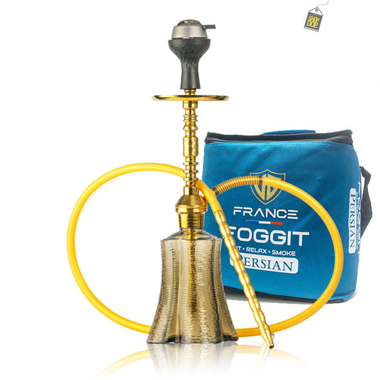 Persian Wave Hookah with Bag - Golden Stem / Grey Base