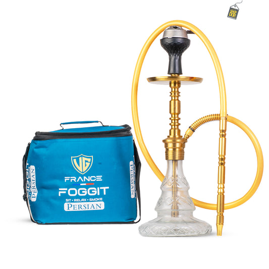 Persian Carafe 2.0 Hookah with Bag - Gold Stem / Transparent Base
