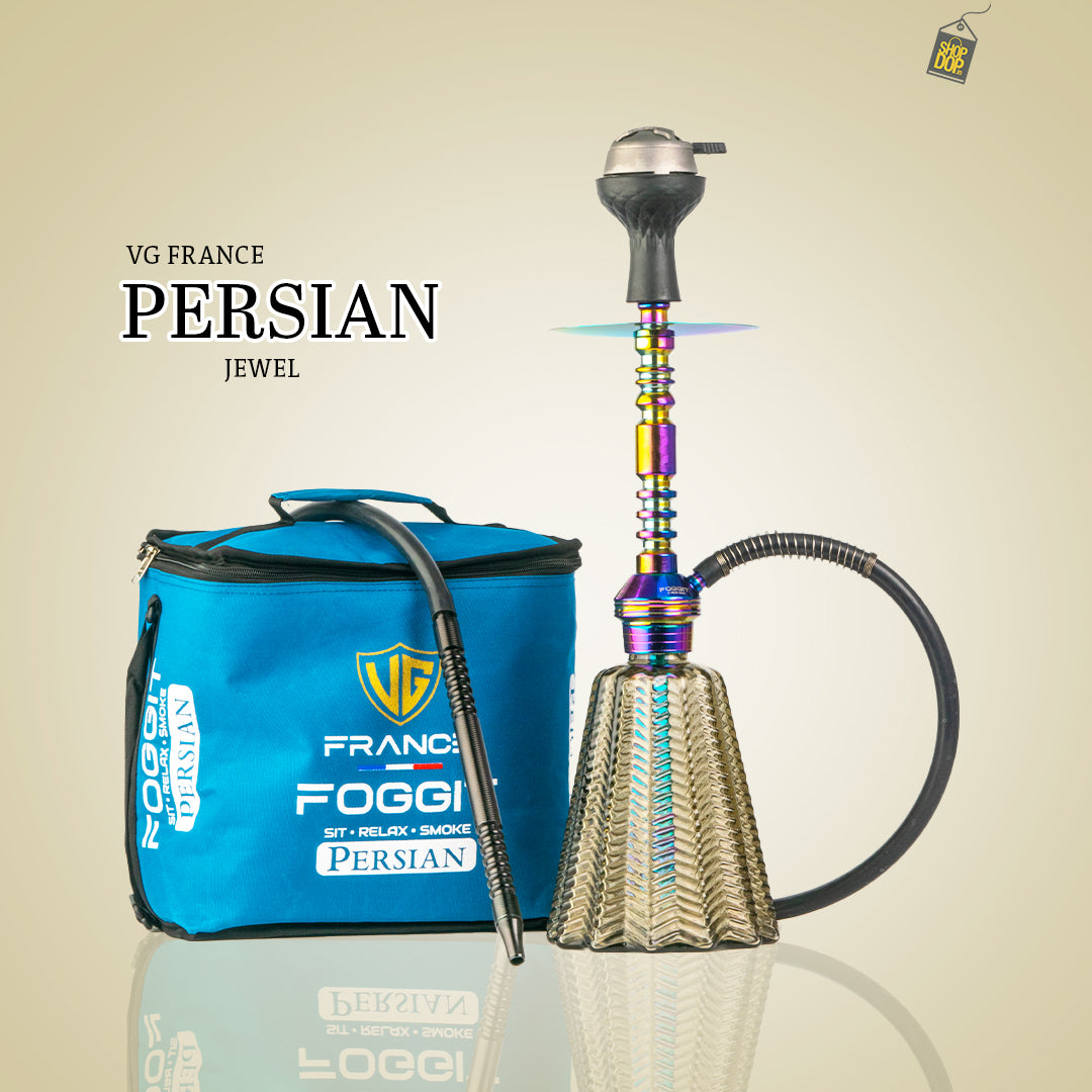 Persian Jewel Hookah with Bag - Rainbow Stem / Grey Base