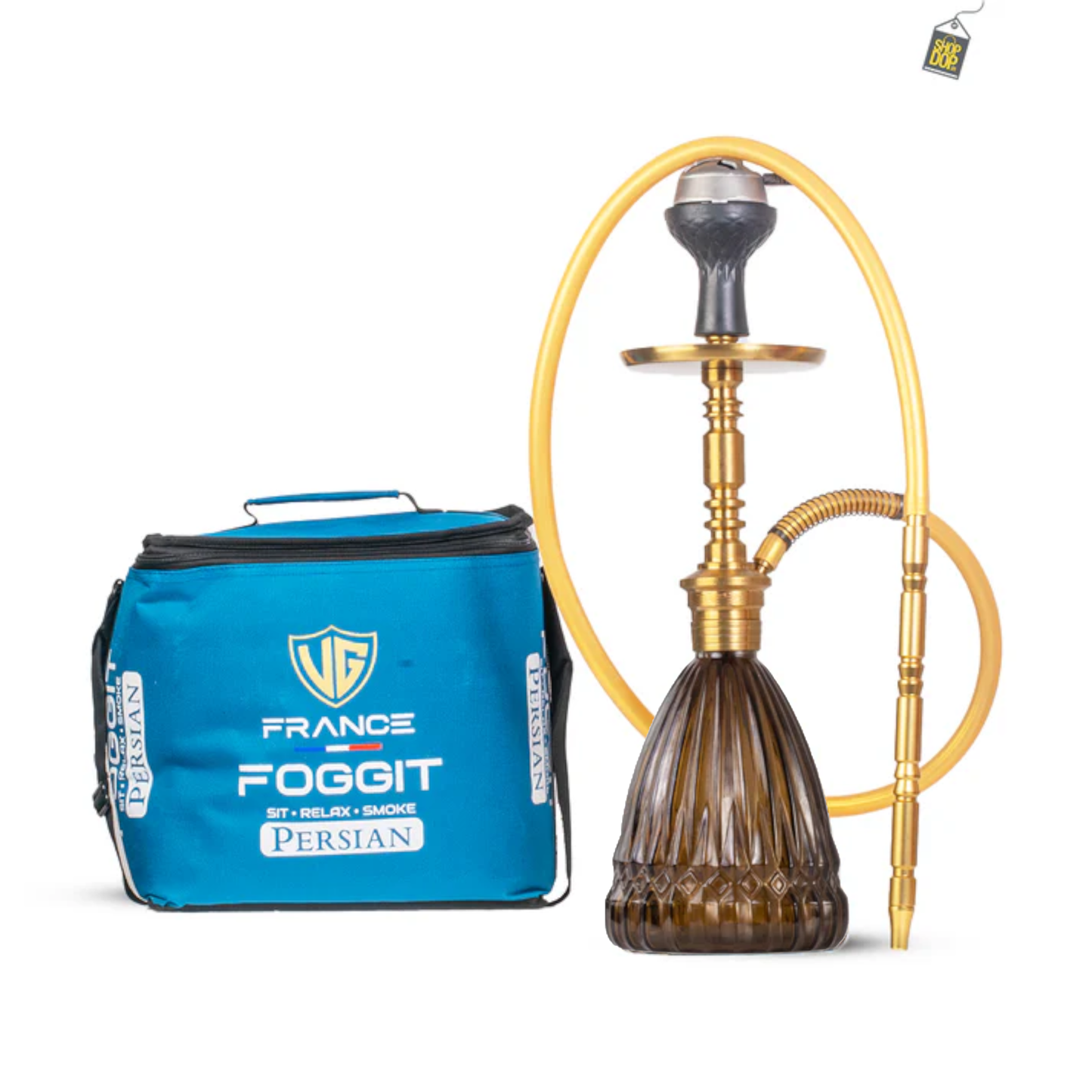 Persian Prism Hookah with Bag - Gold Stem / Brown Base