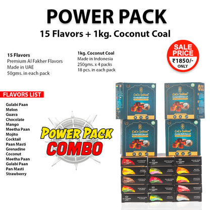 power pack combo 15 flavors + 1 kg coal