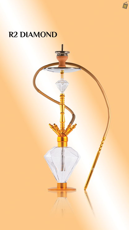 R2 Diamond 4 Pipe Hookah - Golden