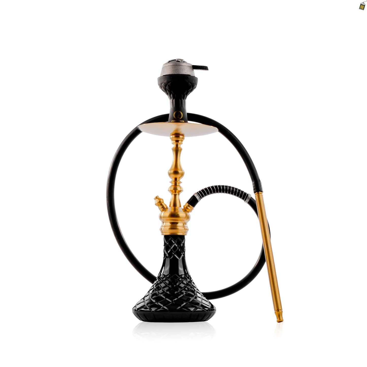 COCOYAYA Simba Hookah with Light Grey Bag - Gold Stem / Black Base