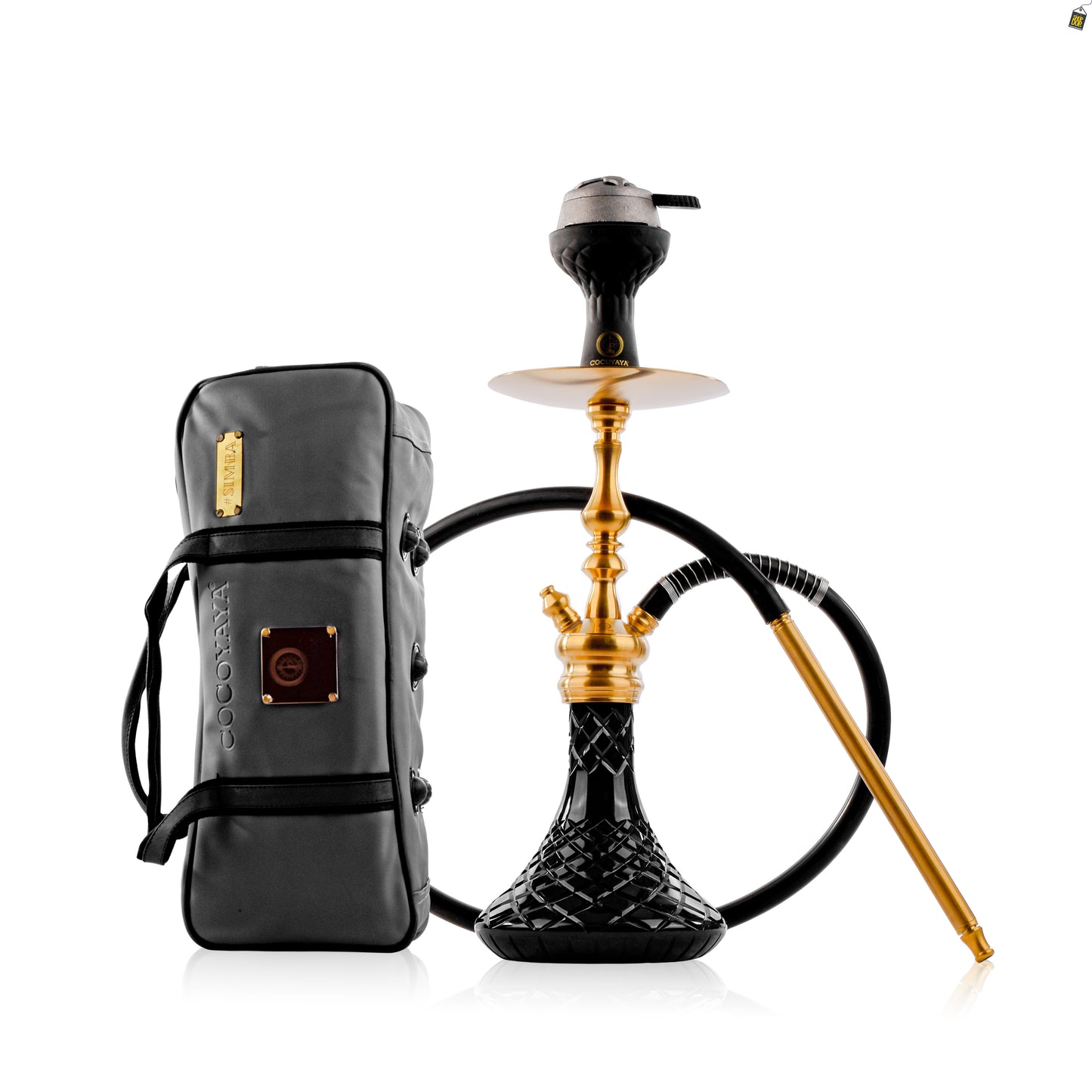 COCOYAYA Simba Hookah with Light Grey Bag - Gold Stem / Black Base