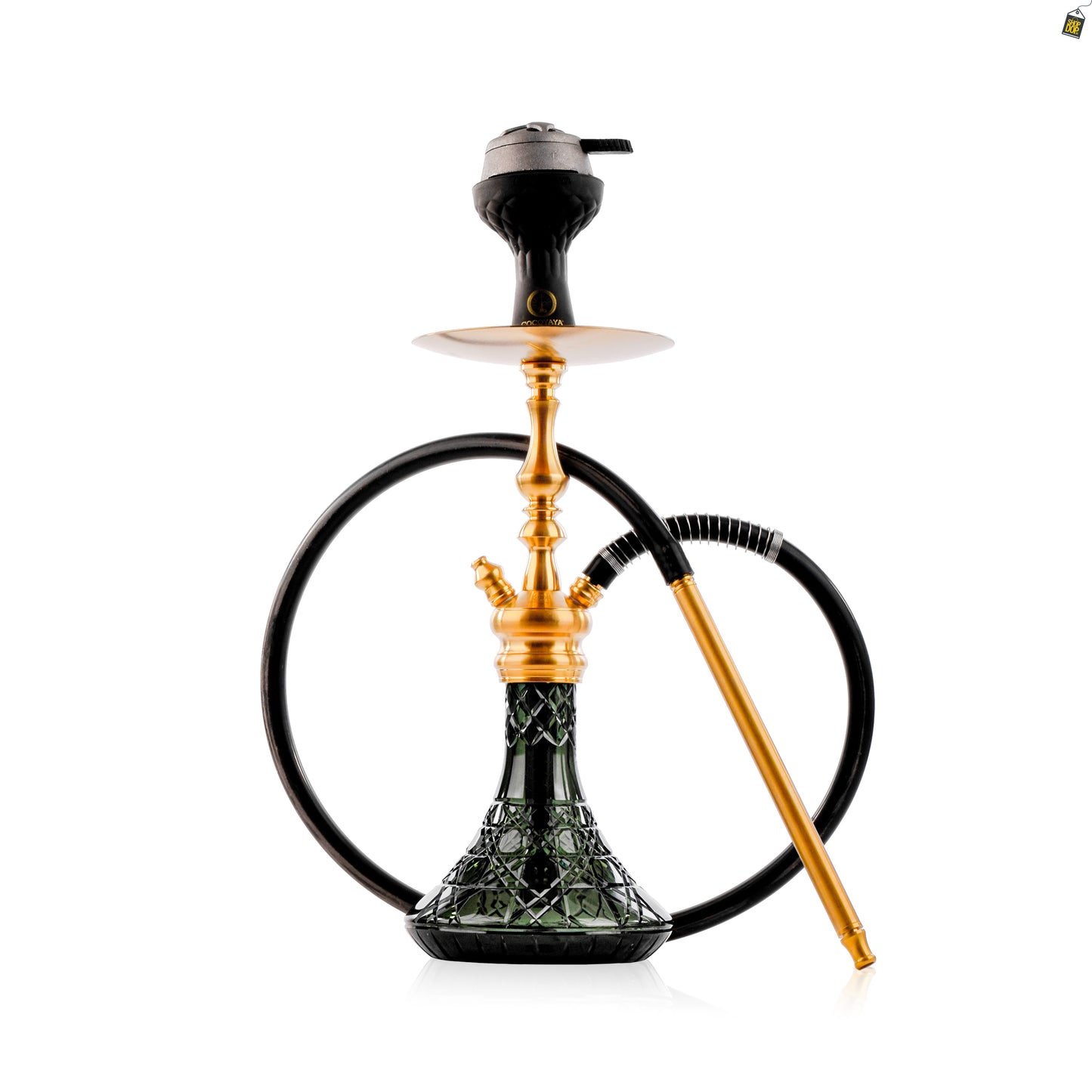 COCOYAYA Simba Hookah with Camel Bag - Gold Stem / Emerald Green Base