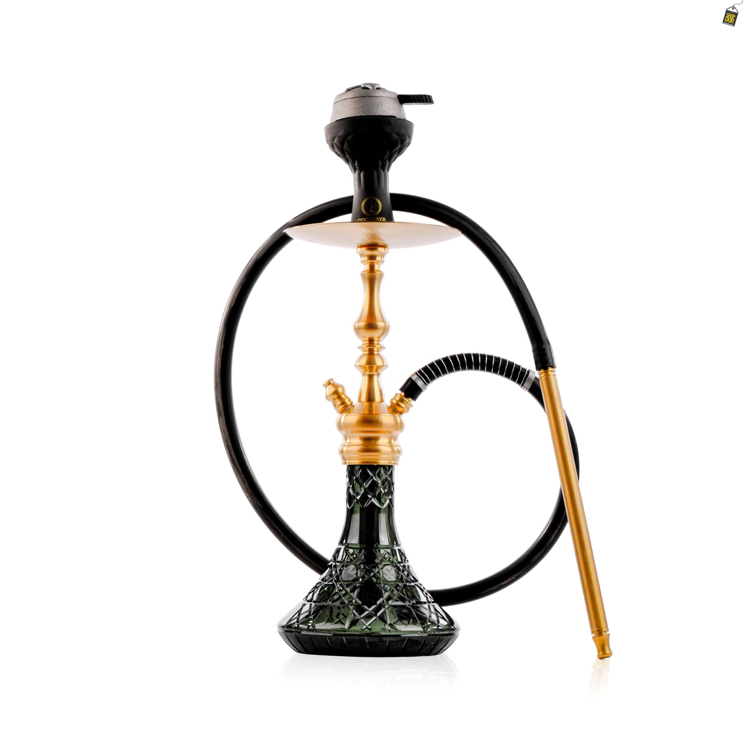 COCOYAYA Simba Hookah with Camel Bag - Gold Stem / Emerald Green Base