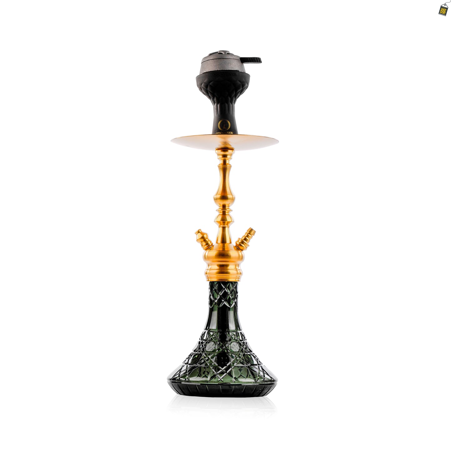 COCOYAYA Simba Hookah with Camel Bag - Gold Stem / Emerald Green Base