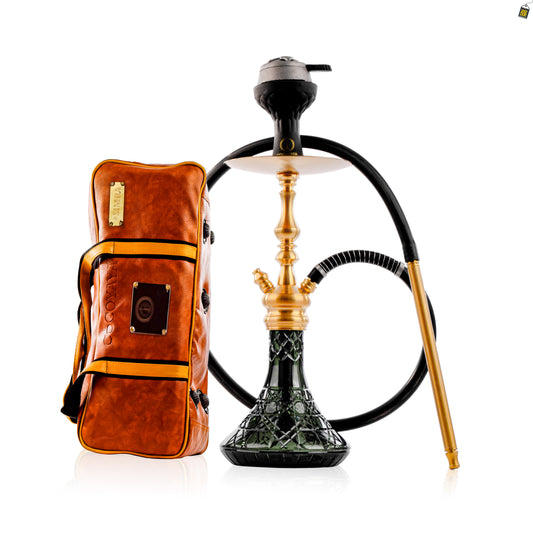 COCOYAYA Simba Hookah with Camel Bag - Gold Stem / Emerald Green Base
