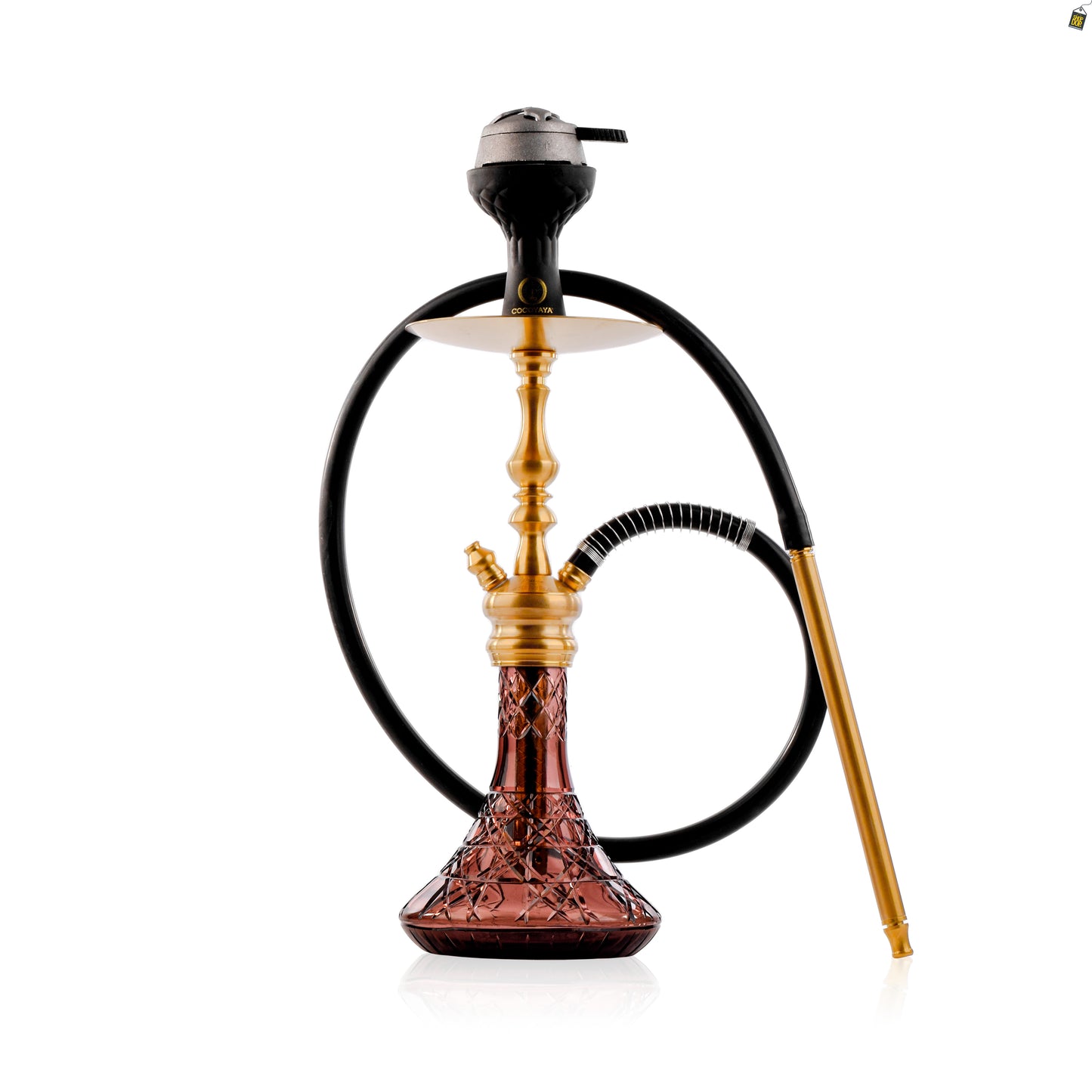 COCOYAYA Simba Hookah with Light Grey Bag - Gold Stem / Light Purple Base