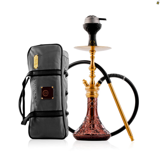 COCOYAYA Simba Hookah with Light Grey Bag - Gold Stem / Light Purple Base