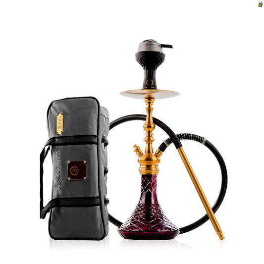 COCOYAYA Simba Hookah with Light Grey Bag - Gold Stem / Wine Base
