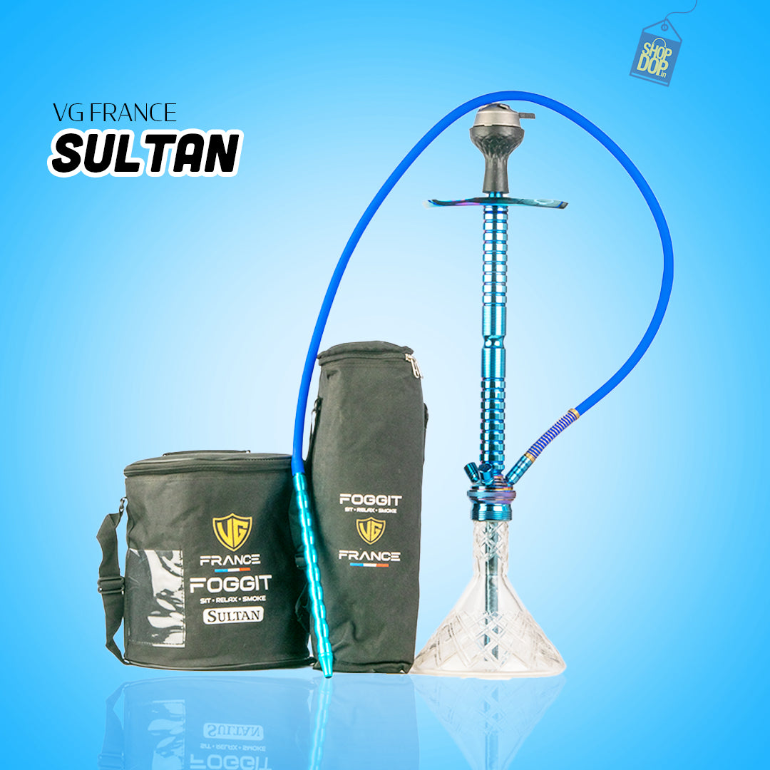 Sultan Hookah with 2 Bags - Transparent Base / Blue Stem