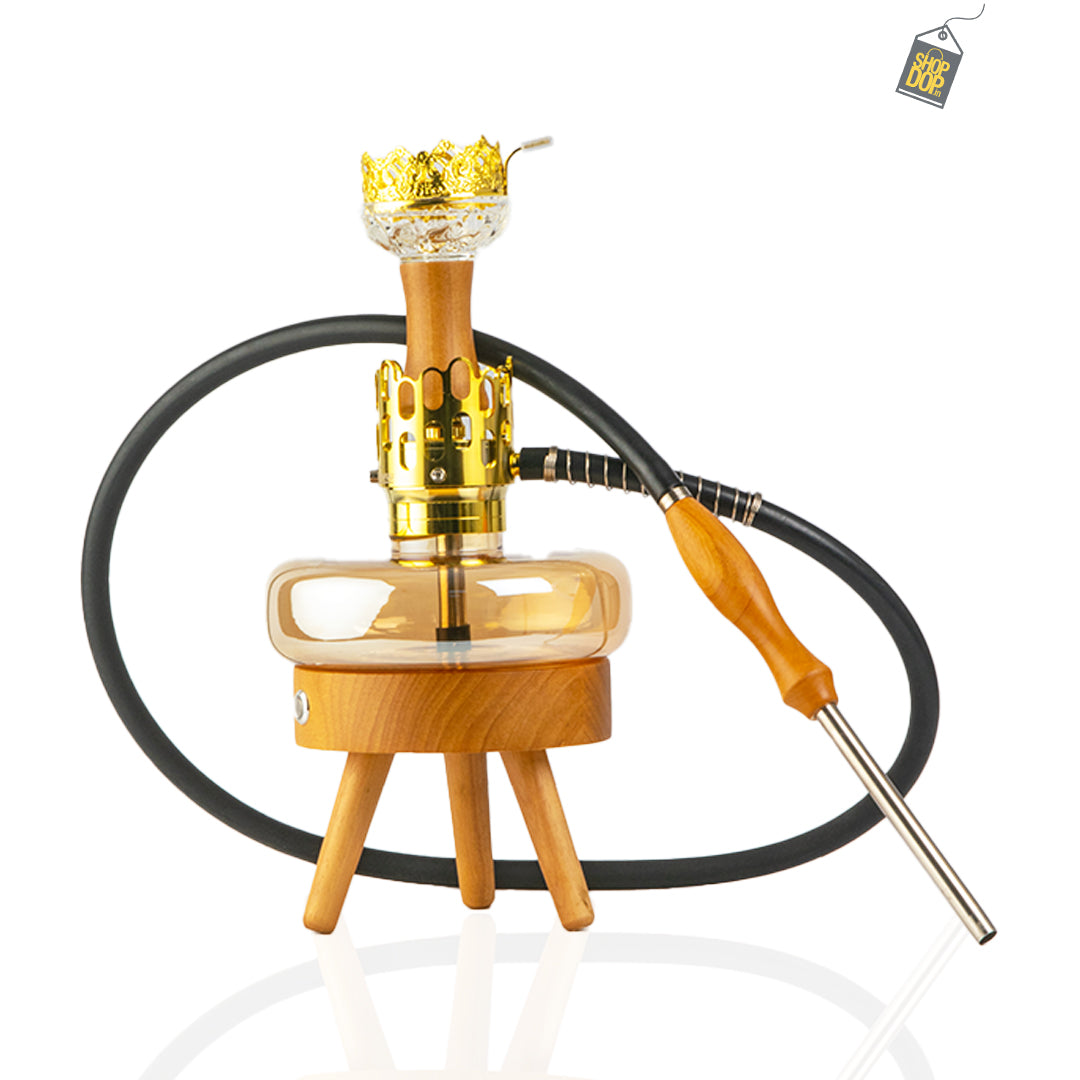 Space X1 Hookah with Wooden LED Light Stand - Golden