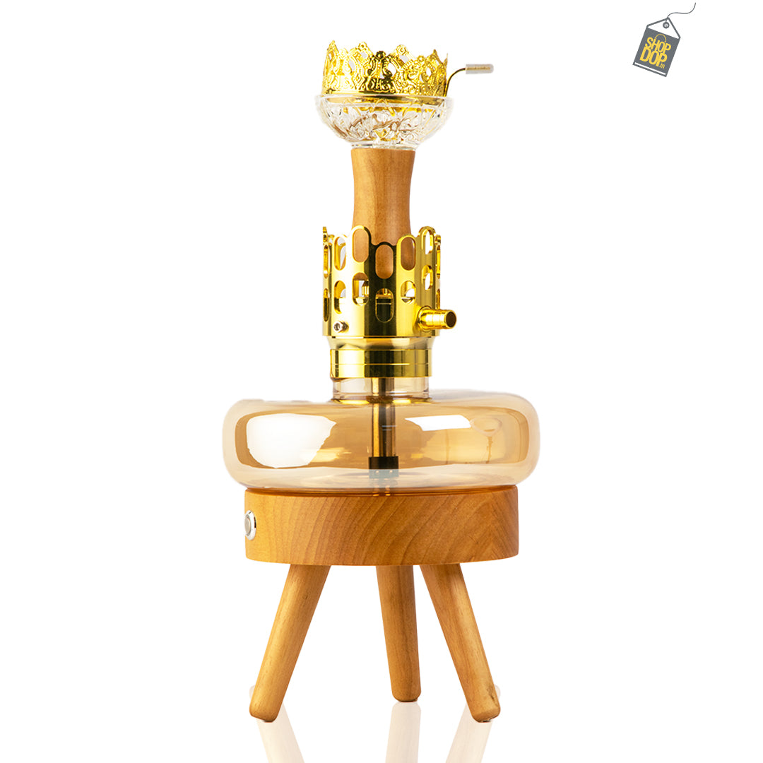 Space X1 Hookah with Wooden LED Light Stand - Golden