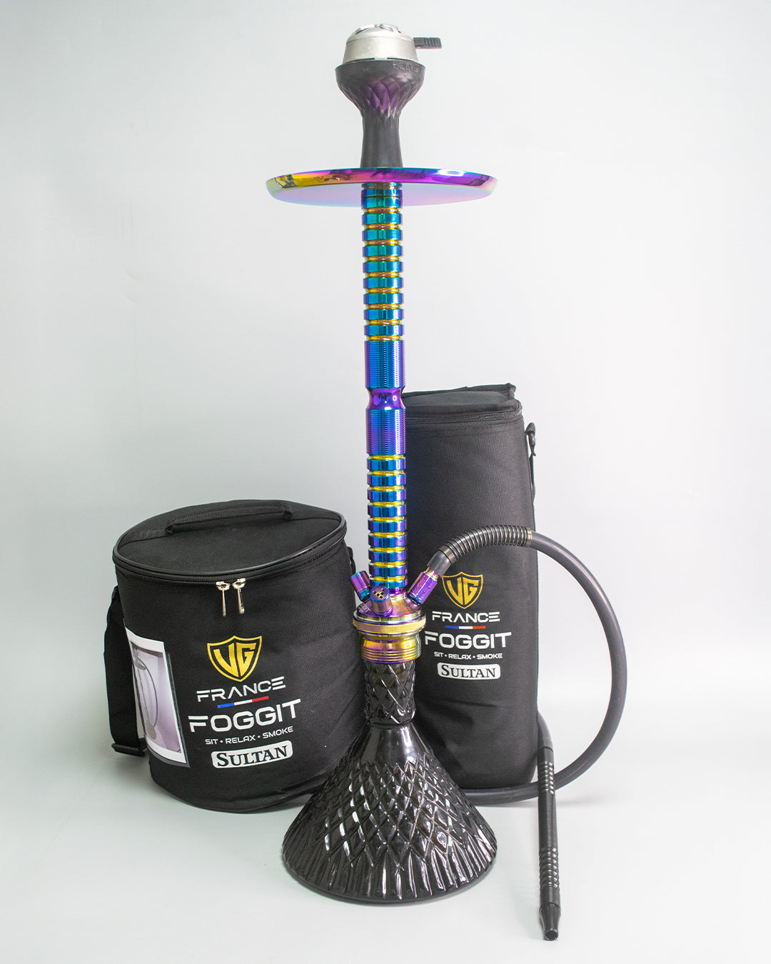 Sultan Hookah with 2 Bags - Black Base / Rainbow Stem