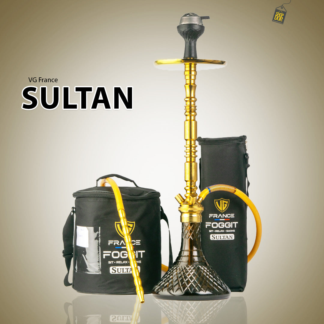 Sultan Hookah with 2 Bags - Black Base / Gold Stem