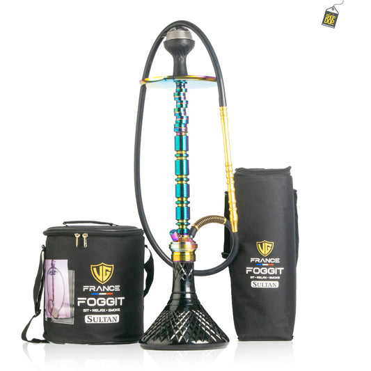 Sultan Argon Hookah with 2 Bags - Black Base / Rainbow Stem