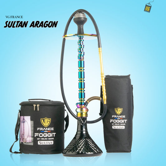 Sultan Argon Hookah with 2 Bags - Black Base / Rainbow Stem
