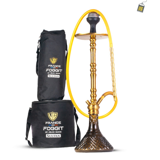 Sultan Arthur Hookah with 2 Bags - Brown Base / Gold Stem