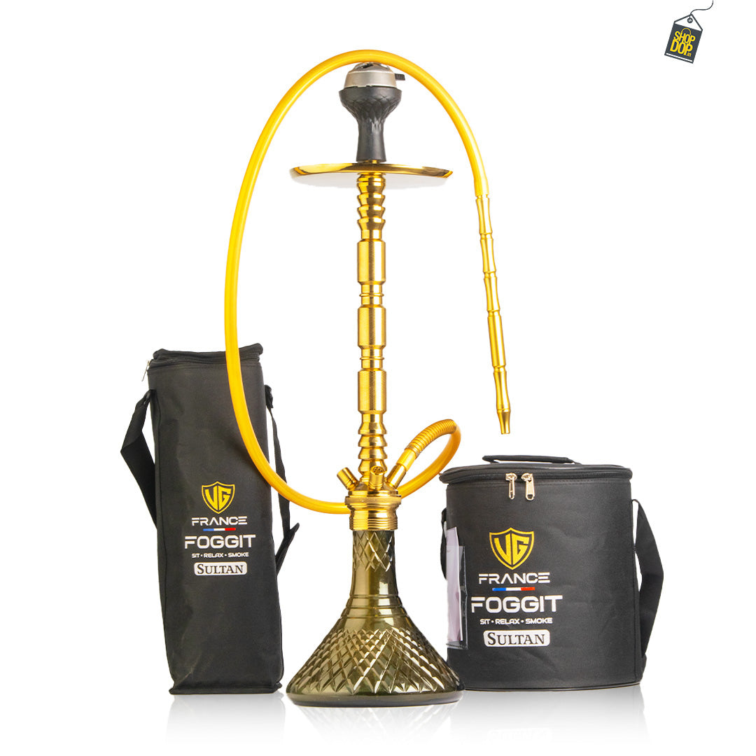 Sultan Evans Hookah with 2 Bags - Brown Base / Gold Stem