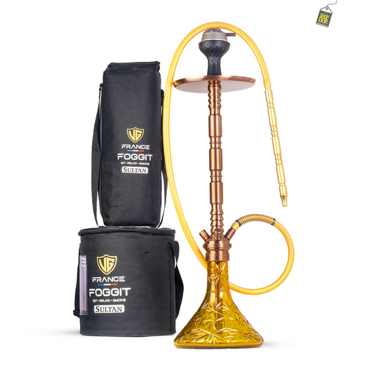 Sultan Evans Hookah with 2 Bags - Amber Base / Bronze Stem
