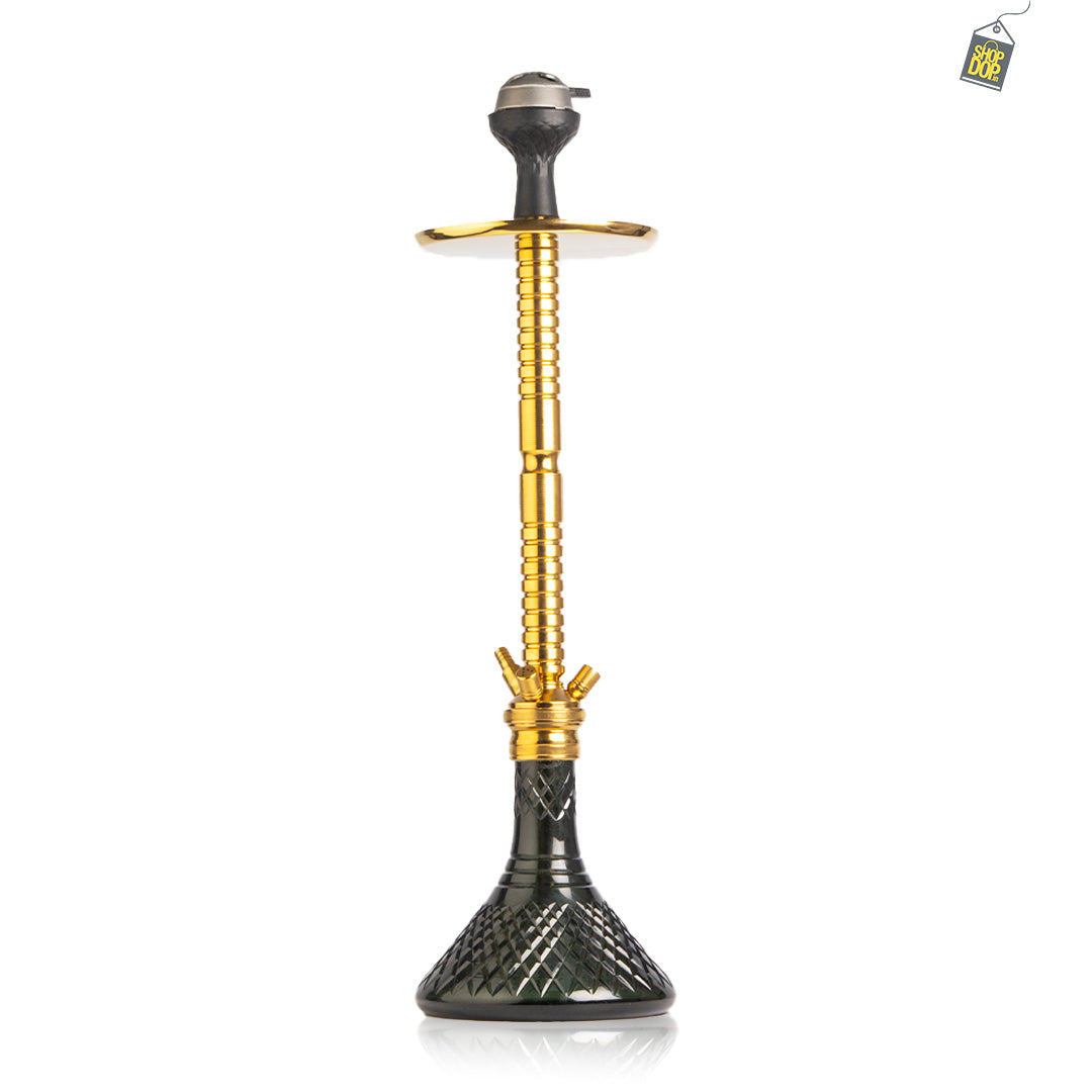 Sultan Heygan Hookah with 2 Bags - Black Base / Gold Stem