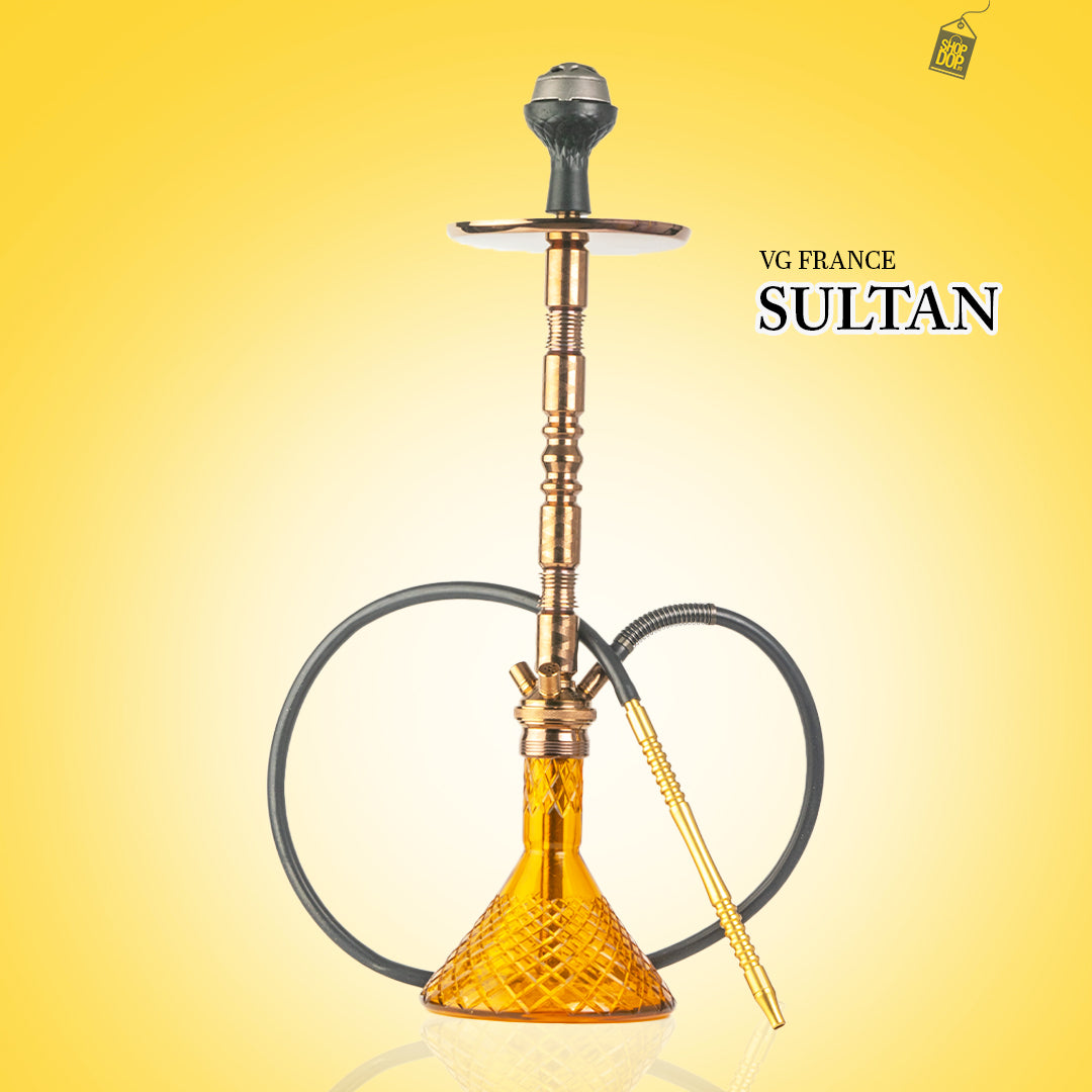 Sultan Hookah with 2 Bags - Amber Base / Bronze Stem